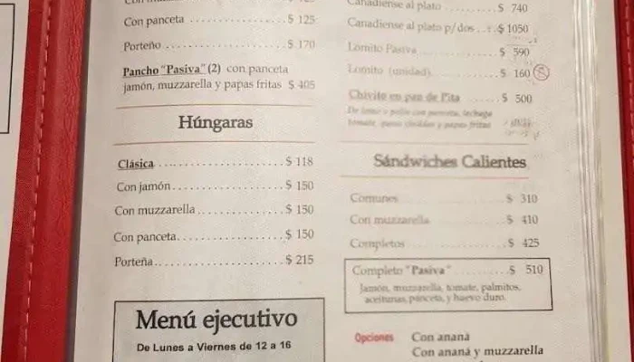 La Pasiva:  Menu - Restaurante de comida rápida