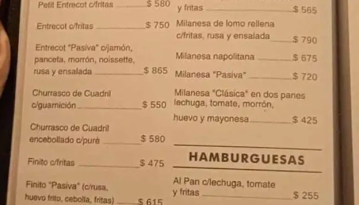 La Pasiva:  Menu - Restaurante de comida rápida