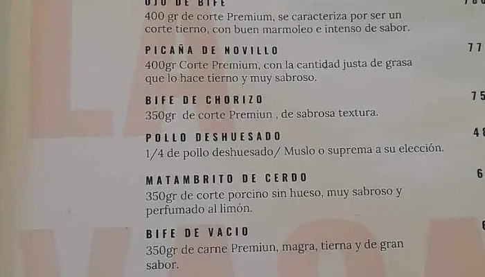 La Vaca:  Menu