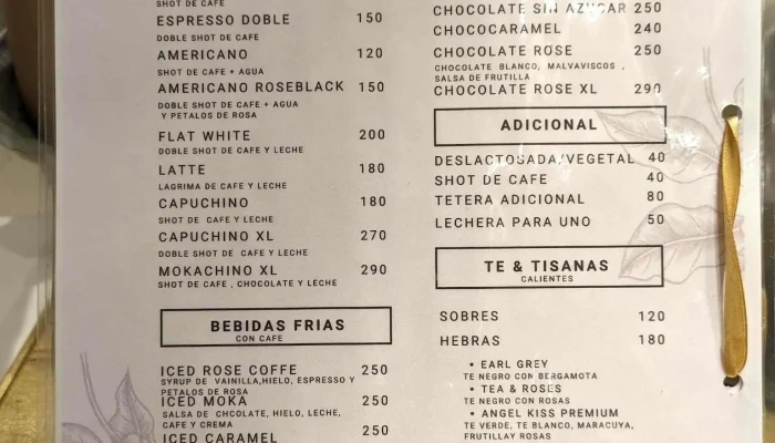 La Vida En Rosa:  Menu - Cafetería