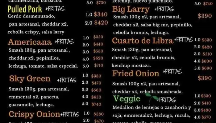 Larrys Burger Menu - Hamburguesería