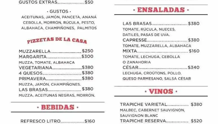 Las Brasas Parrillada Y Pizzeria:  Menu