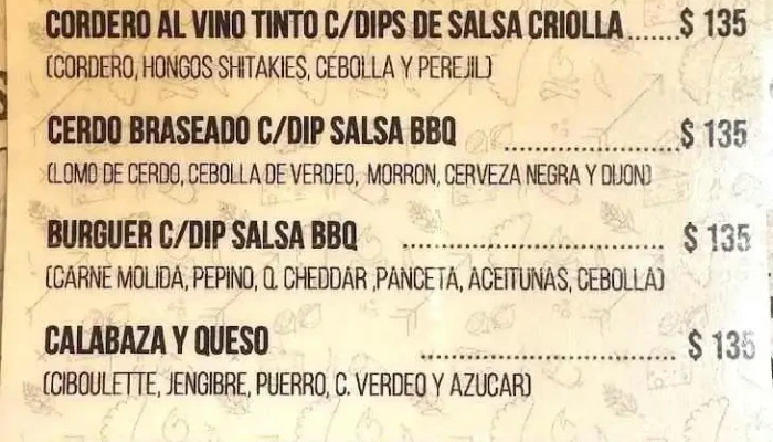 Las Charruitas Empanadas Gourmet:  Menu