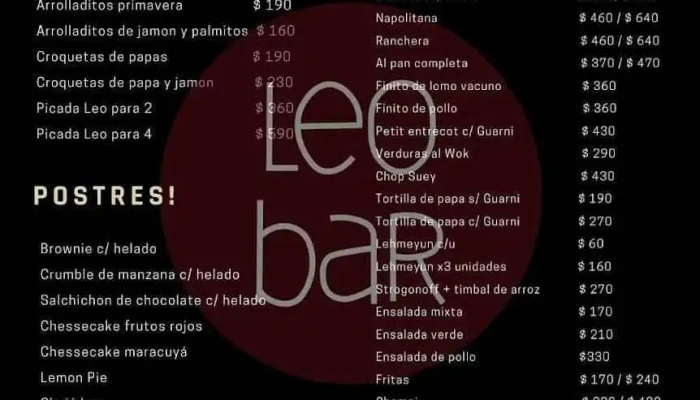 Leo Bar:  Menu