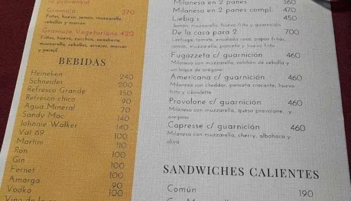 Liebigs Bar Y Pizzeria Menu