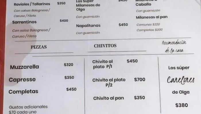 Lo De Olga Nautico Sport Menu