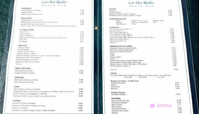 Los Dos Reales Restaurant Familiar:  Menu