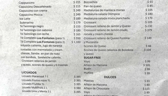 Los Fontanes Ombu Menu - Cafetería