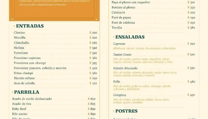 Lucien Parrilla:  Menu - Parrilla