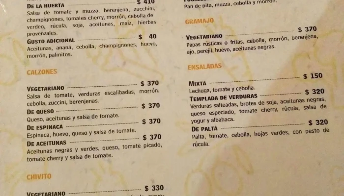 Maldonado Bar:  Menu - Pizzería