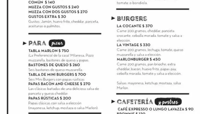 Marlon Bar -  Menu - Montevideo