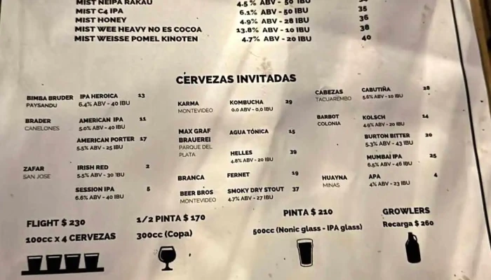 Matute:  Menu - Cervecería artesanal