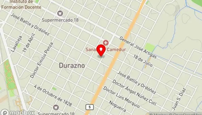 mapa de Mercado Sarandí Supermercado, Frutería, Comida a domicilio en Durazno