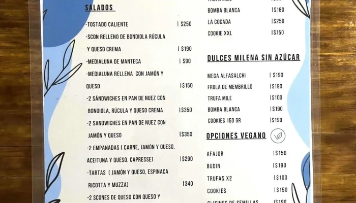 Milena Gluten Free:  Menu - Cafetería