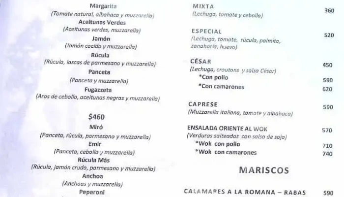 Miro Restobar:  Menu