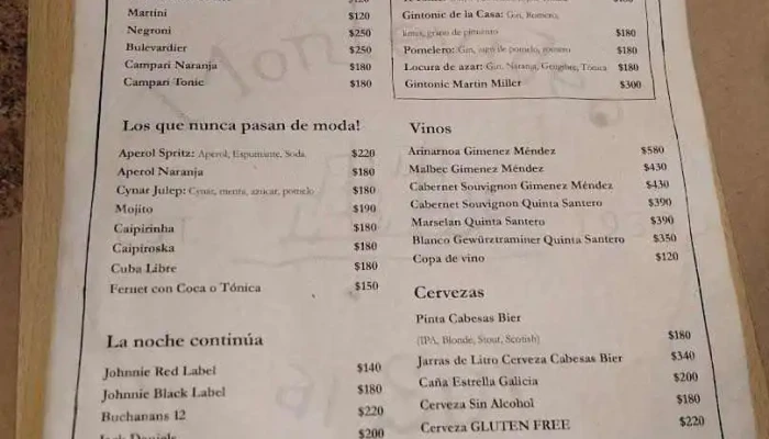 Montevideo Al Sur:  Menu