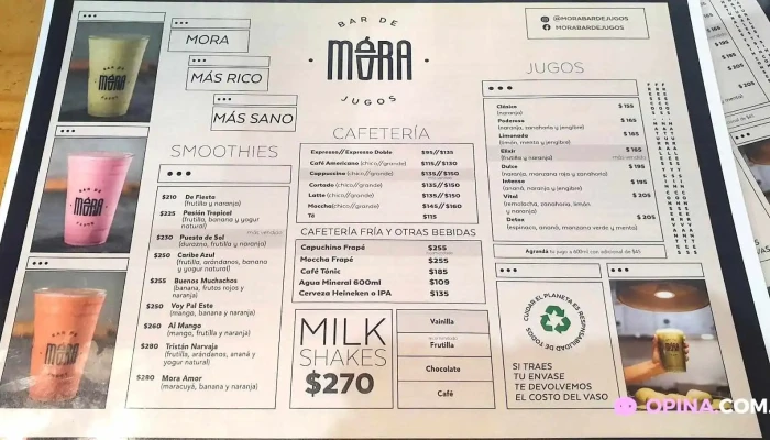 Mora Bar De Jugos:  Menu