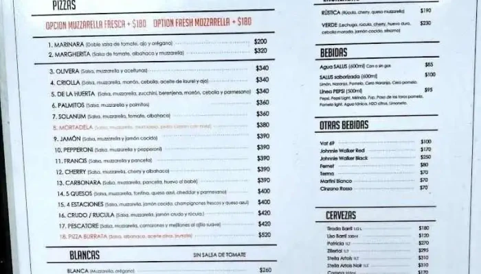 Napo Pizza Napoletana:  Menu