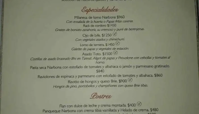 Narbona Restaurante Carmelo:  Menu - Restaurante