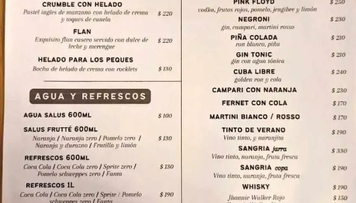 Nido Carmelo:  Menu