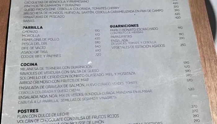 Noa Noa Menu - Restaurante