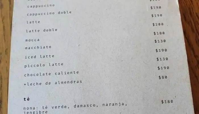 Nona:  Menu - Cafetería