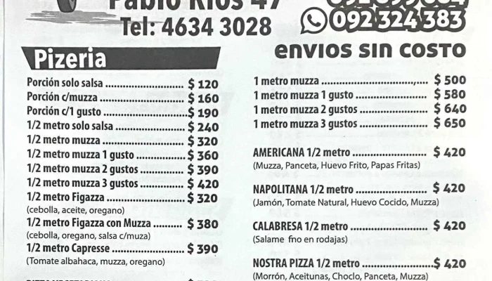 Nostra Pizza:  Menu