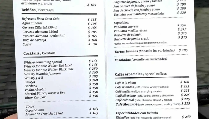 Oro Del Rhin Cafe Menu - Cafetería