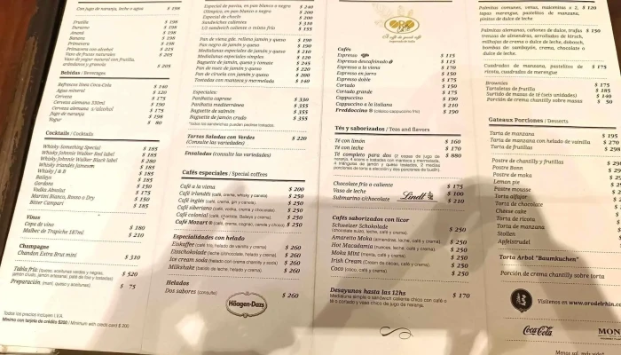 Oro Del Rhin Cafe:  Menu - Cafetería