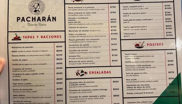 Pacharan Taberna Vasca Menu