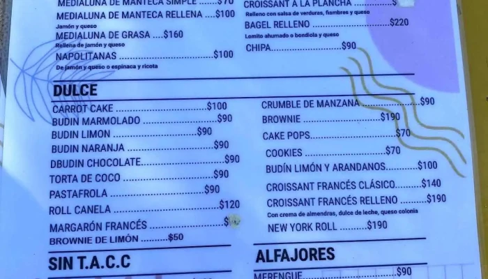 Pan Comido Cafe Menu - Cafetería