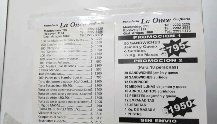 Panaderia La Once 2 Menu