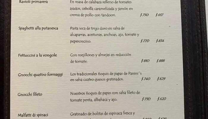 Paninis Menu - Restaurante