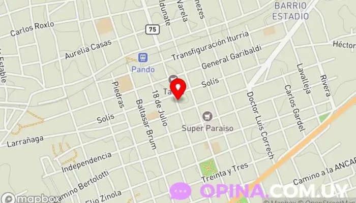 mapa de papelarte Papelería, Copistería, Tienda de bolsos, Juguetería en Pando