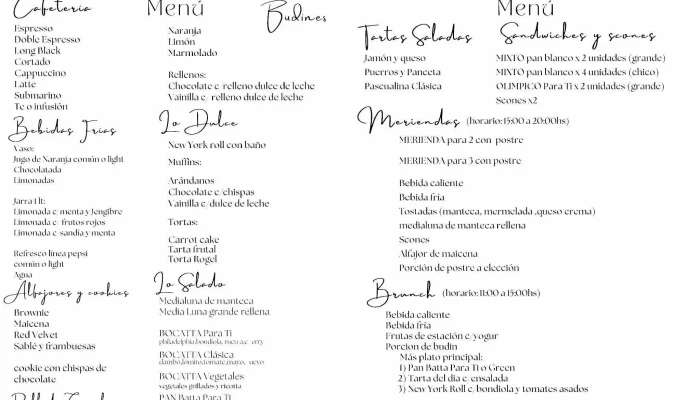 Para Ti Coffee Brunch Menu - Cafetería