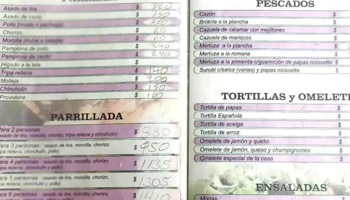 Parrillada El Mojarra:  Menu