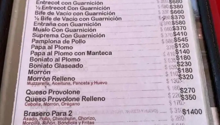 Parrillada Toro:  Menu