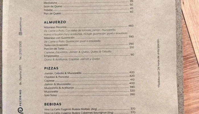 Pecorino:  Menu - Cafetería