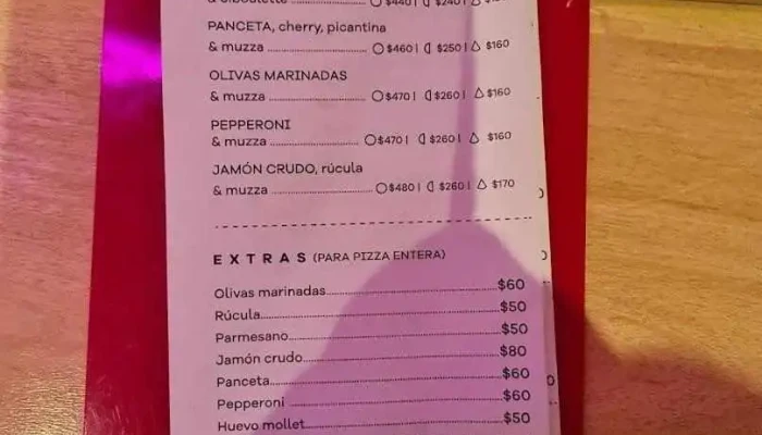 Pizza Rosa:  Menu