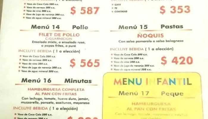 Pizza Subte:  Menu