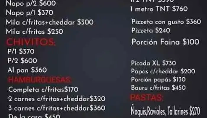 Pizzeria 7 Liras Menu