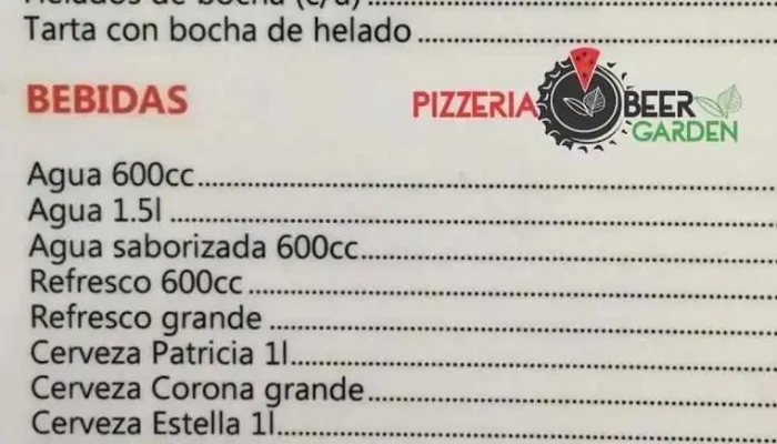 Pizzeria Beer Garden:  Menu - Pizzería