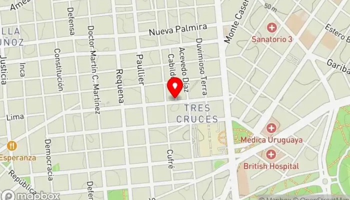 mapa de Pizzería Cervantes Tres Cruces Pizzería, Restaurante en Montevideo