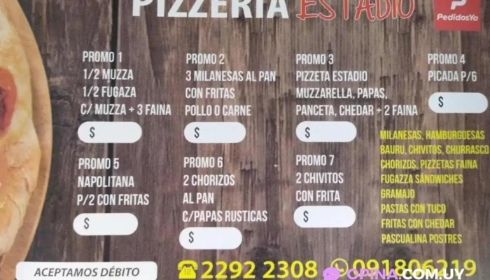 Pizzeria Estadio Menu