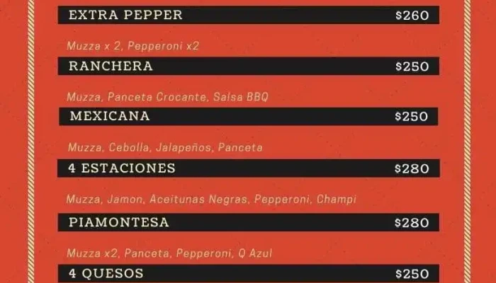 Pizzeria La Nostra Menu - Pizzería