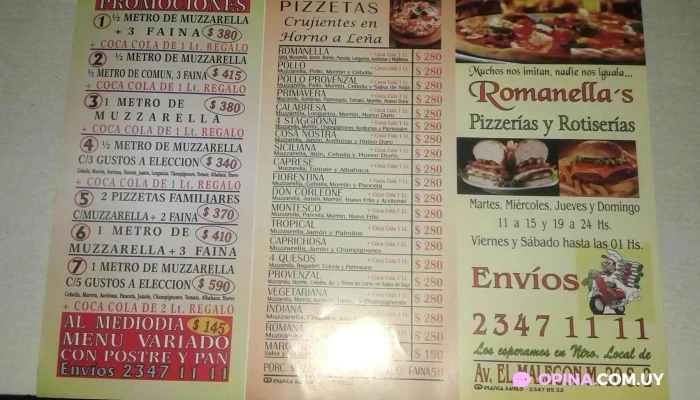 Pizzeria Romanellas Menu