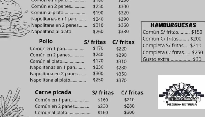 Pizzeria Rotiseria A La Piedra:  Menu - Pizzería