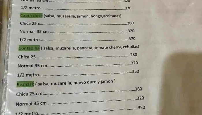 Pizzeria Sapori D Italia Menu