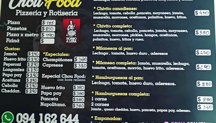 Pizzeria Y Rotiseria Chou Food Menu - Pizzería