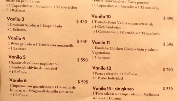 Porto Vanila:  Menu - Cafetería